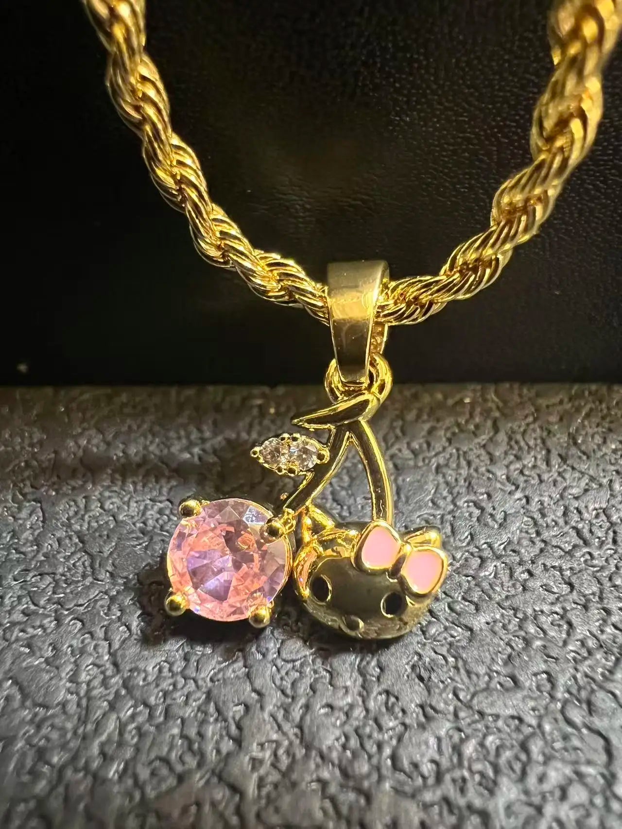 18K Gold Filled Rope Chain Necklace Nugget Heart Pendant