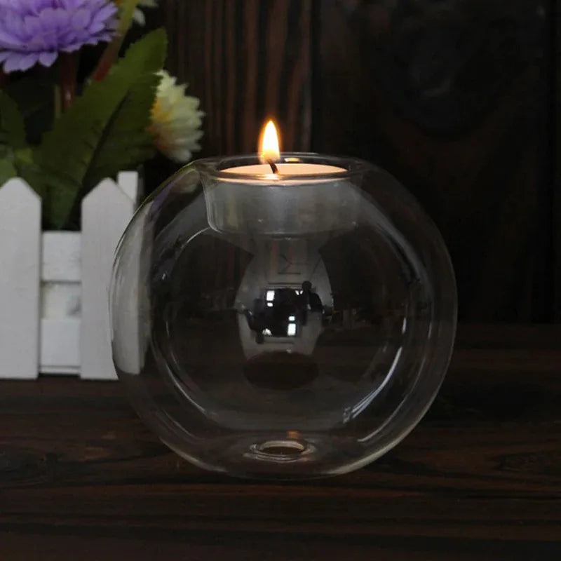 Elegant Round Glass Candle Holders - European Style Centerpiece for Christmas, Halloween & Wedding Parties EVERDAY ELEGANCE
