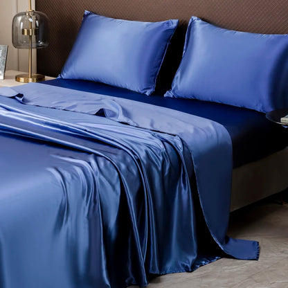 Solid Color Satin Sheets  and Pillowcase Set，Luxurious Bedding Ensemble with a Silky Sheen，Twin/Full/Queen/King Size