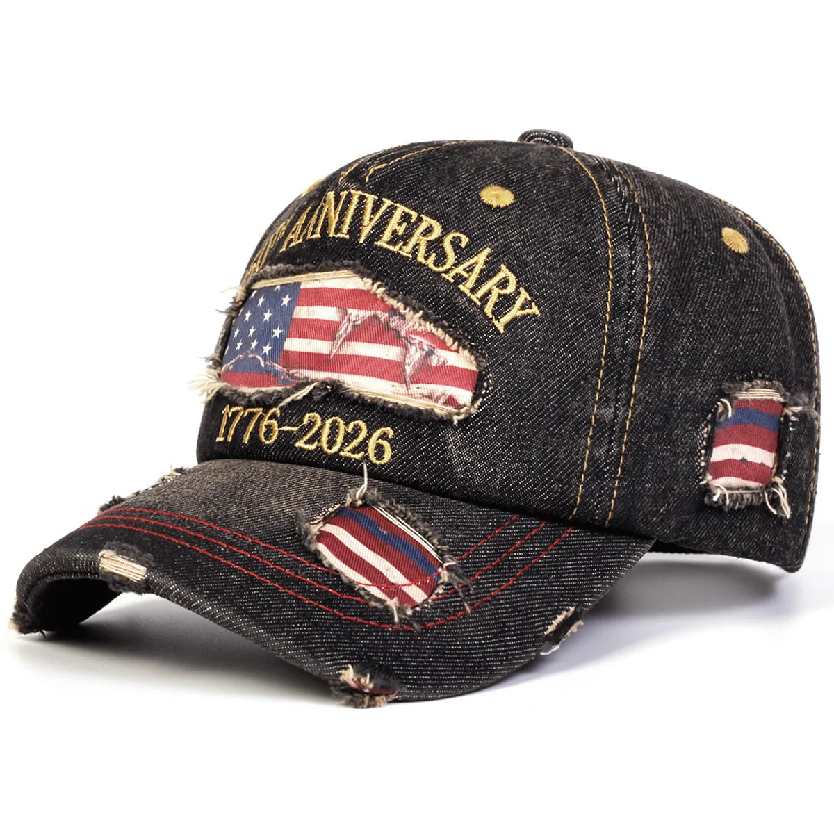 250th Anniversary Commemorative Embroidered Hat Vintage Distressed Baseball Cap,Flat Cap Distressed Ripped Baseball Cap