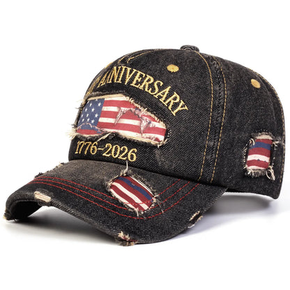 250th Anniversary Commemorative Embroidered Hat Vintage Distressed Baseball Cap,Flat Cap Distressed Ripped Baseball Cap