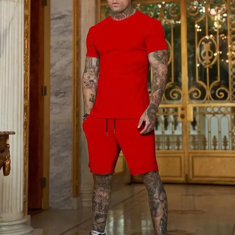 Fashionable and Casual Summer Outdoor Sports shirt and shorts.  Men's Breathable T-Shirt/ Shorts Casual and Fashionable Two-Piece Set Tracksuit