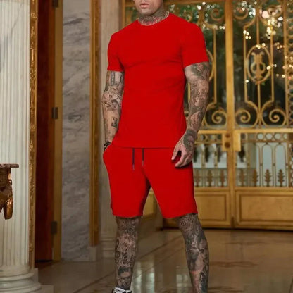 Fashionable and Casual Summer Outdoor Sports shirt and shorts.  Men's Breathable T-Shirt/ Shorts Casual and Fashionable Two-Piece Set Tracksuit
