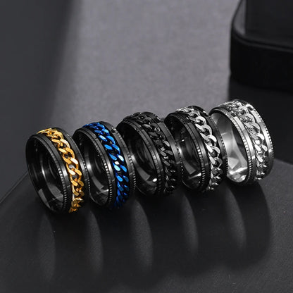 Cool Stainless Steel Rotatable  MENS/WOMENS Ring . High Quality Spinner Chain Punk Jewelry Style