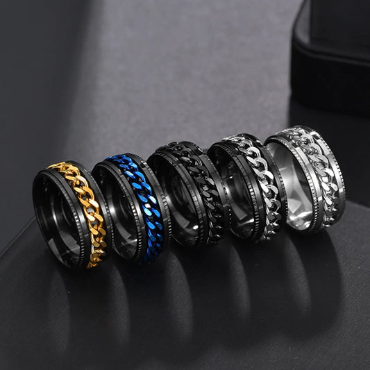 Cool Stainless Steel Rotatable  MENS/WOMENS Ring . High Quality Spinner Chain Punk Jewelry Style
