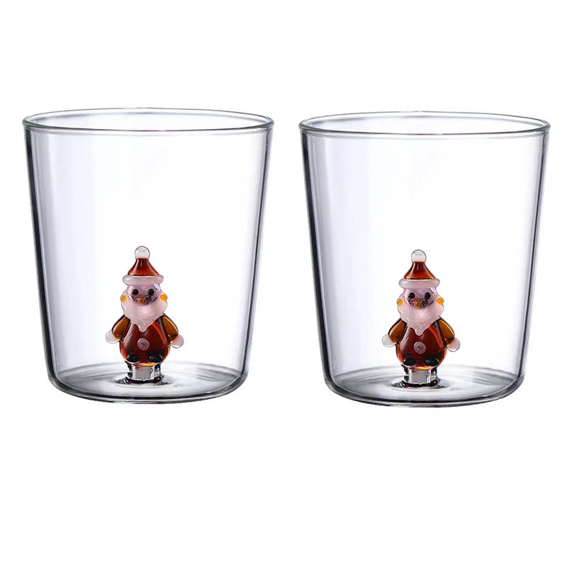 300ml Christmas 3D Glass Cup With Figurine Inside Stemless Glass For Wine Water Milk Goblet-drinking Glass Coffee Mug 1/2/4pcs