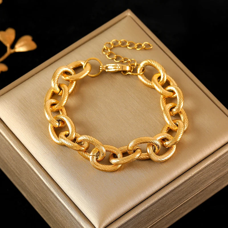 316L Stainless Steel Gold Color Cuban Chain Bracelet For Women /Men/Couples.  Trendy  Waterproof Wrist Chain Jewelry Gift