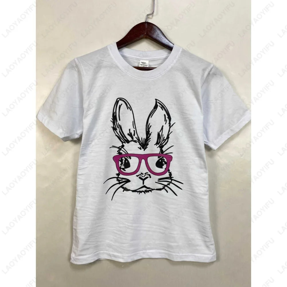 Bunny with Sunglass Unisex Retro Aesthetic T-shirt Funny. Happy Easter Bunny,  Cotton Tshirt, Ears  and Cute Rabbit