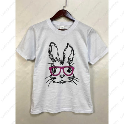 Bunny with Sunglass Unisex Retro Aesthetic T-shirt Funny. Happy Easter Bunny,  Cotton Tshirt, Ears  and Cute Rabbit