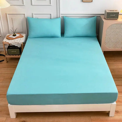 Kuup Polyester 3pcs Solid Color Queen Size Bedding Set - Fitted Sheet & Pillowcases with Elastic Band Mattress Cover