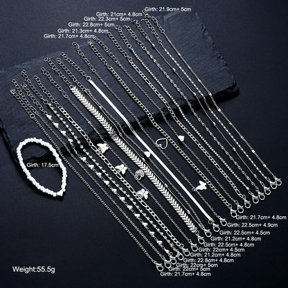 19Pcs/Set New Design Silver Color Anklet Sets for Women Fashion Pearl Butterfly Heart Crystal Foot Chain Versatile Daily Jewelry.  This set is a wonderful gift or a wonderful BUY TO WEAR AND SHARE WITH FRIENDS