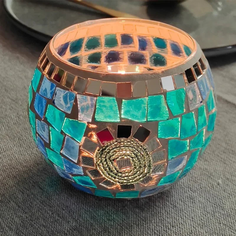 Mosaic Glass Candlestick, Confession Props, Folding Line, Blue, Green, European Style,