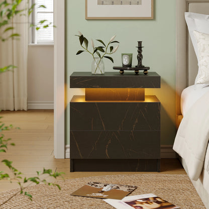Cube LED Nightstand with 2 Drawers, End Table with RGB LED Lights for Bedroom, Living Room, in White