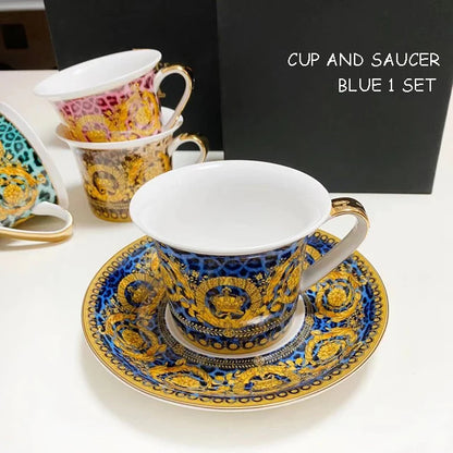 Golden Edge Luxury Tableware Set, Western Dinner Plate, Steak Flat Tray, Bone China Dinnerware Set, Coffee Cup, 10 ", 8" plates