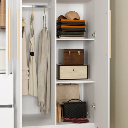 Modern Wardrobe Armoire, Closet with 2 Drawers, 6 Storage Cubes & 2 Hanging Rods, Wardrobe Closet for Bedroom.