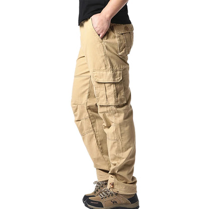 Large Pocket Loose Overalls, Men's Outdoor Sports Jogging Tactical Pants,  Elastic Waist,  Pure Cotton,  Casual Work Pants