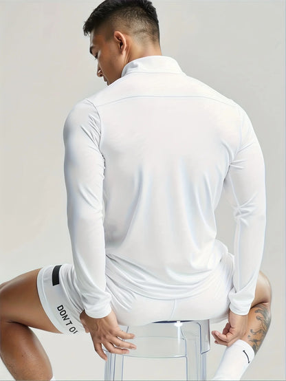 Men's Quick Dry Half-Zip Long Sleeve Sport Shirt.  Solid Colors,  Breathable,  Gym Fitness,  Running, ,Multi Colors, 1PC Workout Yoga