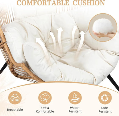 Outdoor Wicker Egg Chair with Cushion, Oversized Patio Lounge Chair for Garden, Balcony, Indoor & Outdoor Use, Beige