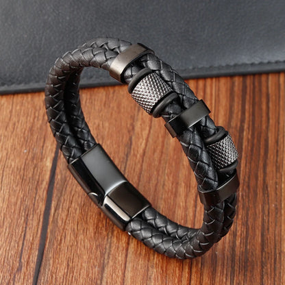 Braid Rope Bracelet For Men.   Stainless Steel, Magnetic Buckle,   Genuine Leather Bracelets & Bangles Male /Female Jewelry