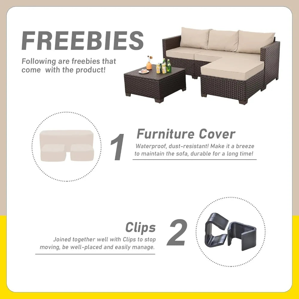 Outdoor Sectional Sofa Set, 3-Pieces with Storage Table, Ottoman, All-Weather Cushions & Waterproof Covers