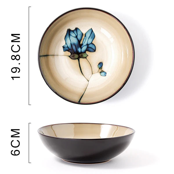 Japanese rural ceramic tableware Vine leaf soup bowl Lamian Noodles bowls Hot vegetable bowls Cover and pour rice bowl bowl set