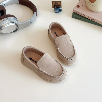 Kids Loafers,  Suede Minimalist Trendy Unisex  for Boys /Girls Leather Shoes Versatile Slip-resistant Solid Color Childrens Shoes