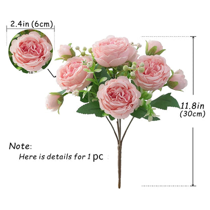 30cm Rose Pink Silk Bouquet of Peony Artificial Flowers.  5 Big Head 4 Small Bud.  MOTHERS DAY Gift!!!  Wedding, Home Decoration Artificial Flower
