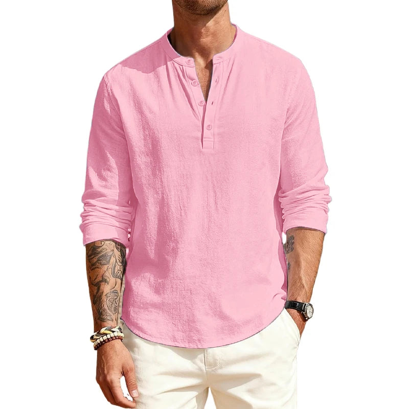 Cotton T - Shirts with Long Sleeves. Casual Henley, 9  or 10 Solid Colors  of  T-shirts for Men.