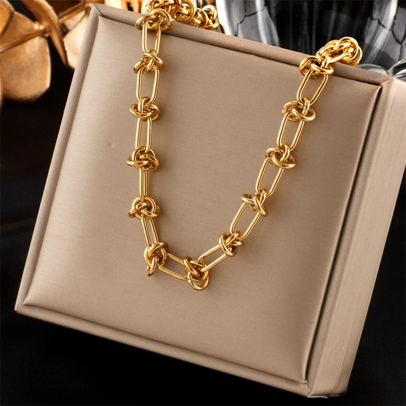 Stainless Steel, Gold /Silver Color, Twist Knot Necklace/ Bracelet For Women/Girls, Fashion Non-fading Jewelry Set Perfect for MOTHERS DAY Gift