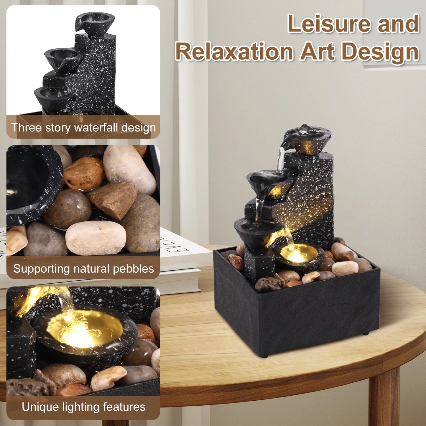 Art waterfall fountain, small  desktop decoration which can be used for living room, family  room, bedroom or study (office)