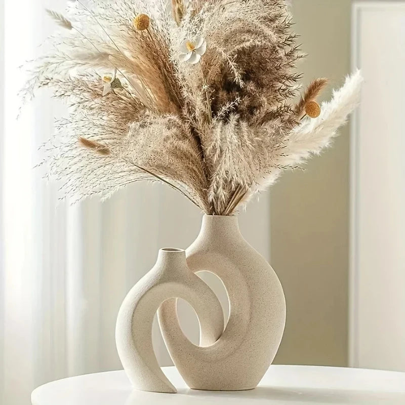 Hollow Nordic Modern  Vase Set of 2 for Modern Home Decor,Plastic imitation ceramic Hollow Flower Vases for Living Room