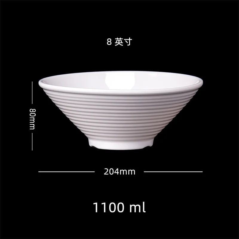 Japanese Hat Shape Bowls. White Melamine Large Ramen Rice Noodle/ Soup Bowl.