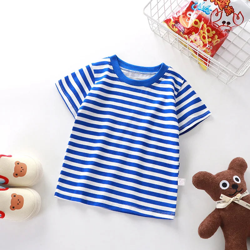 100% Cotton Striped T Shirt for Kids Boys, Baby,  Red Shirt,  Boy/Girls. Tops Base Shirts,   Children's Clothes 2026