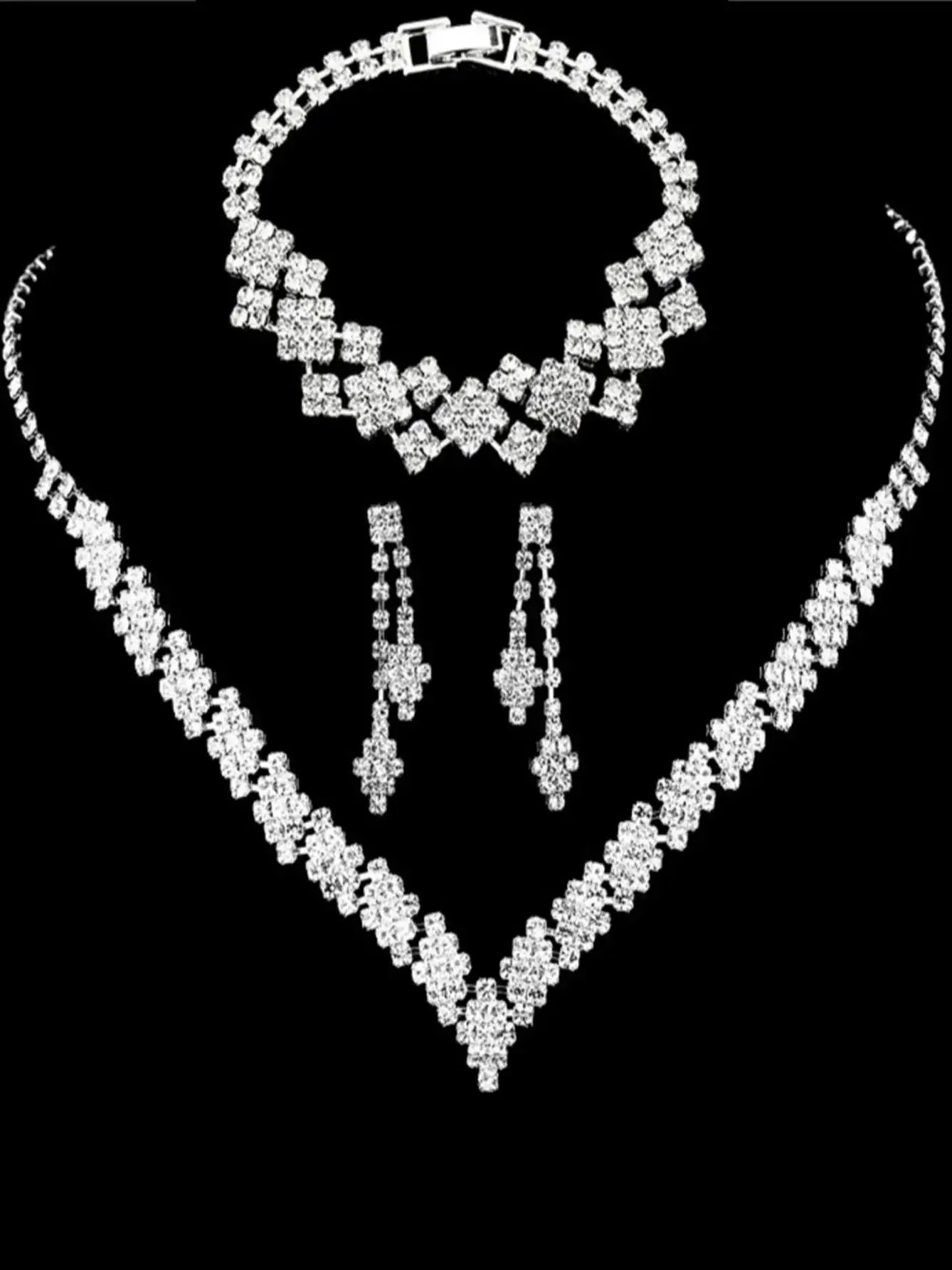 Fashionable silver plated rhinestone folding tassel earrings, necklace bracelet for weddings, Holidays, any Special Occasion such as Mothers Day!