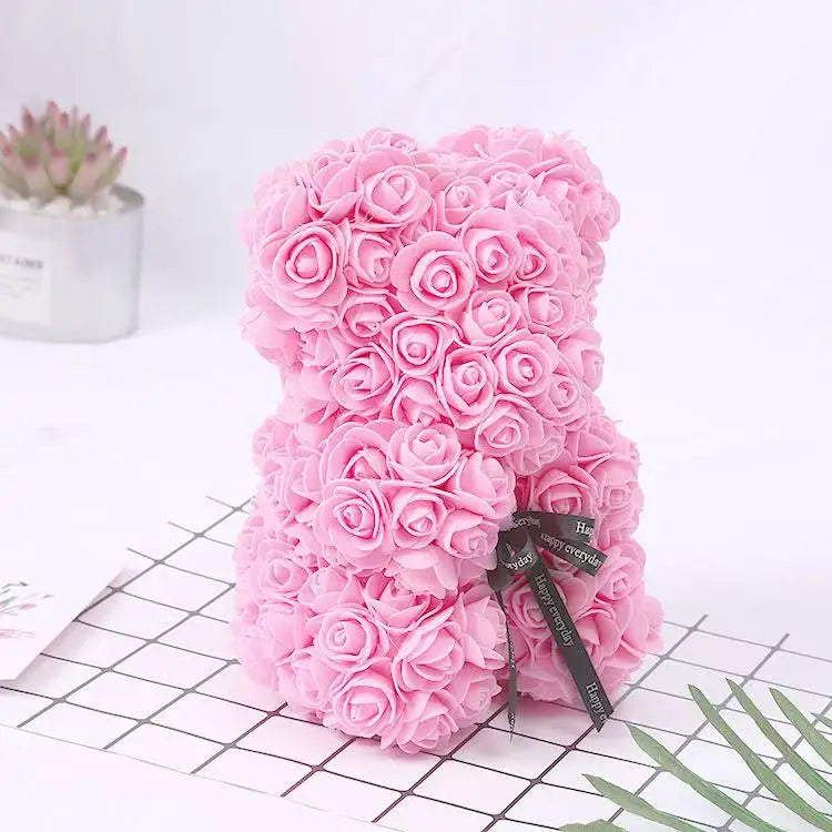 25cm Artificial Teddy Rose Flower Bear with Box.   Romantic Valentines Day Gift for Girlfriend,  Teen , Women Anniversary or Wedding Party