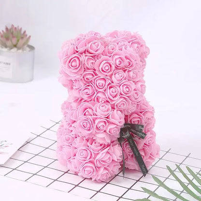 25cm Artificial Teddy Rose Flower Bear with Box.   Romantic Valentines Day Gift for Girlfriend,  Teen , Women Anniversary or Wedding Party