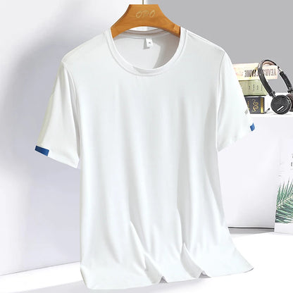 Men's Summer Ice Silk T-shirts, Round Neck, Thin, Breathable,  Quick Drying