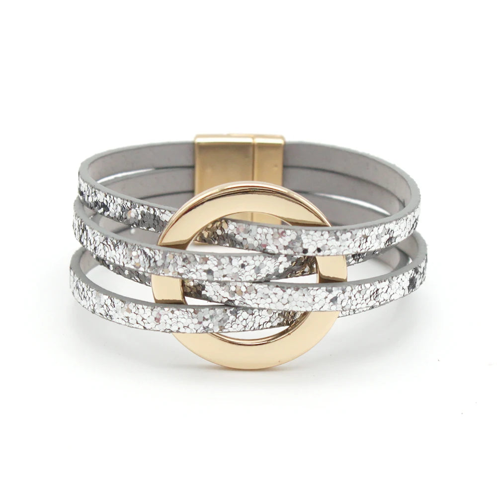 Leather Bracelets For Women, Fashion Bracelets & Bangles , Elegant Multilayer Wide Wrap Bracelet. Jewelry Gift.  All Colors Available except Lt. GRAY and AQUA