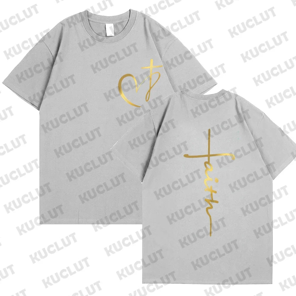 Heart Cross Print Christian T-shirt for Men or Women. Summer,  Plus Size Tee Shirt, Oversized T Shirt