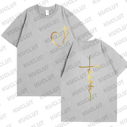 Heart Cross Print Christian T-shirt for Men or Women. Summer,  Plus Size Tee Shirt, Oversized T Shirt