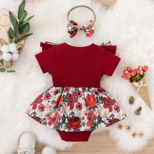 Summer Baby Girl Dress With Bowknot. Striped Jumpsuit, Cotton Dress For Newborn, Floral Clothes for Baby, Crawling Clothes