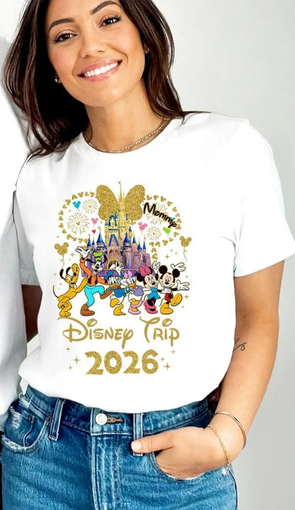 2026 Summer Casual Mickey Minnie Castle Butterfly Comfort Cotton T-shirt.  Adults/ Children,  Parent /Child,  Couple Sportswear