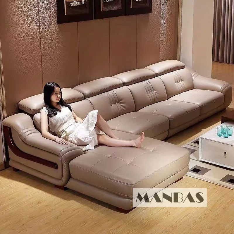 Premium Italian Genuine Leather Sofa Set.  Big Sectional Couch for Living Room,  With Adjustable Headrest