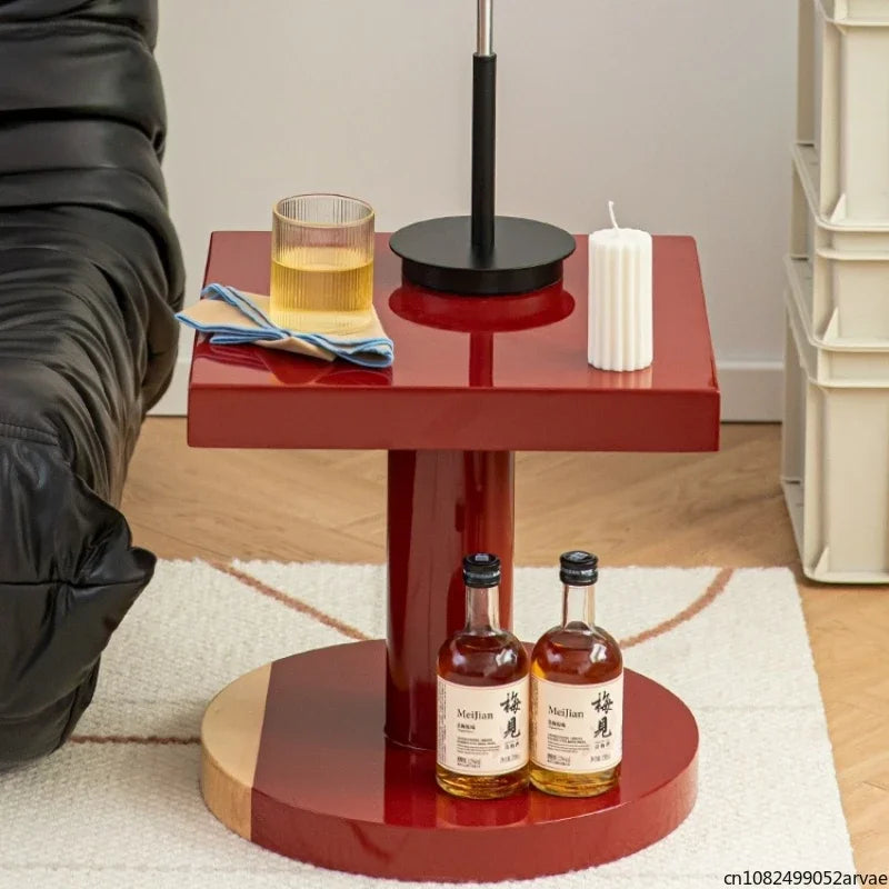 Creative Solid Wood Sofa Side Table, Red Coffee Table, Home Furniture