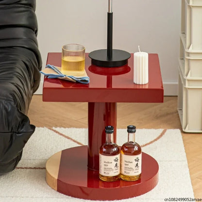 Creative Solid Wood Sofa Side Table, Red Coffee Table, Home Furniture