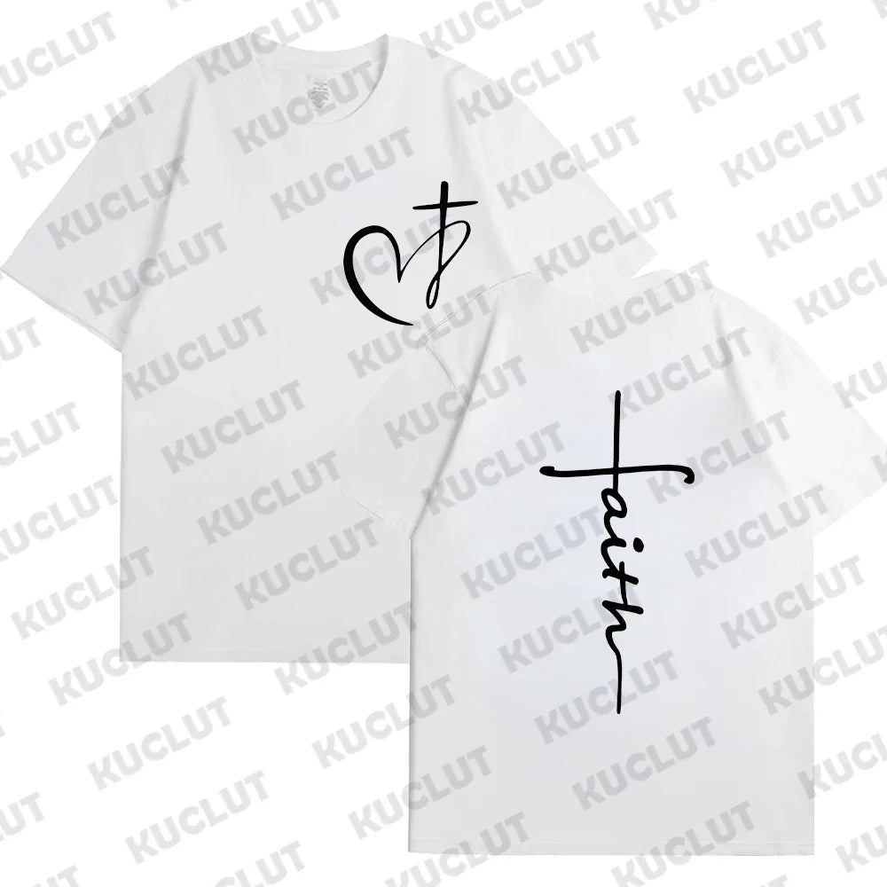 Heart Cross Print Christian T-shirt for Men or Women. Summer,  Plus Size Tee Shirt, Oversized T Shirt