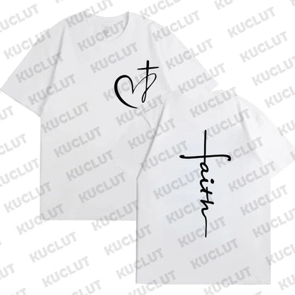 Heart Cross Print Christian T-shirt for Men or Women. Summer,  Plus Size Tee Shirt, Oversized T Shirt