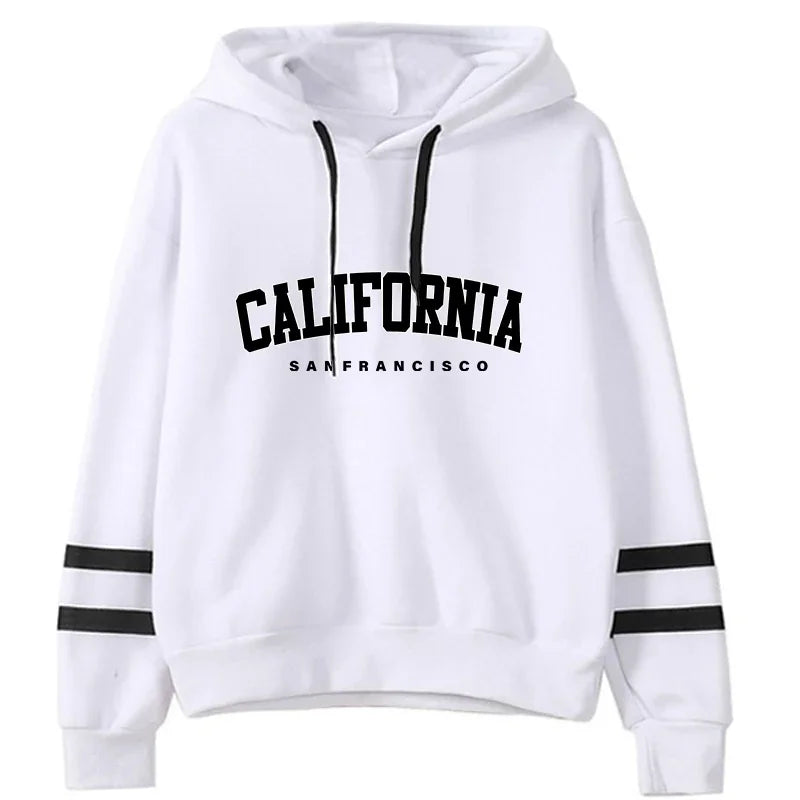 California Womens Tracksuit Casual Stripe on Versatile Hooded Sweatshirt or Pants or Suit.  Simplicity  for  Street Outfits S-3XL