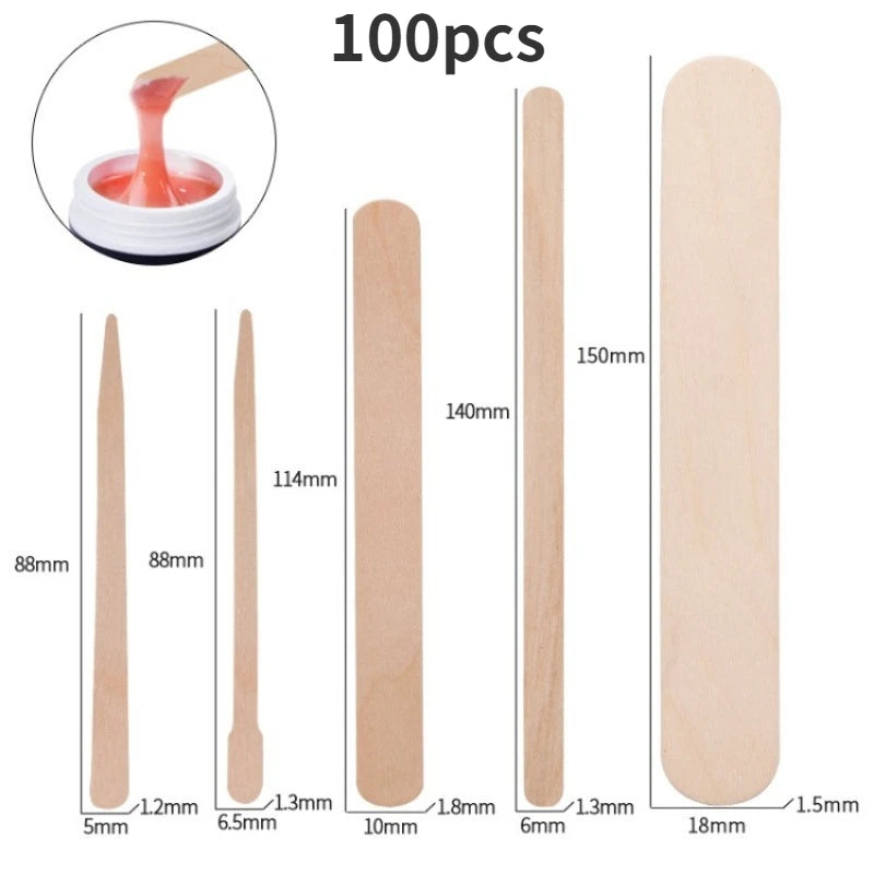 100 Pcs Spatulas Disposable Wood Stick Beauty Spatulas Log Hair Removal Wax Coating and Scraping Tool Beauty Wooden Sticks