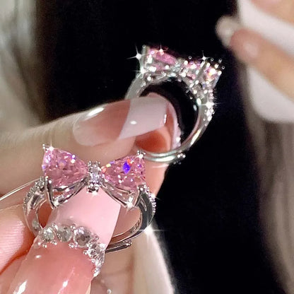 Newly  Arrived Romantic,  Lovely Pink Bowknot Design  for Females.  Exquisite Jewelry Ring with Micro Bow Tie,  'Zircon' for Party and Dating